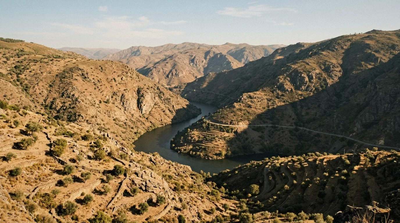 Wild river bends of the Douro Superior in eastern Douro Valley Portugal